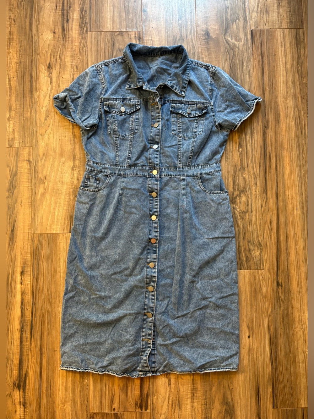 Denim Button-Front Shirt Dress - Blue